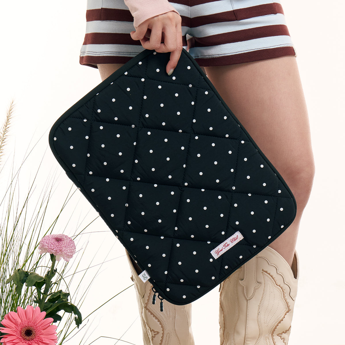 Pillow Laptop Sleeve (Black Polka Dot)
